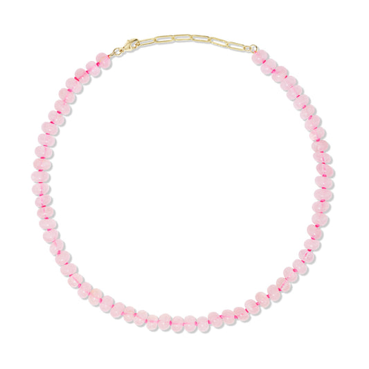 Rose Quartz + Hot Pink Hand-Knotted Silk Candy Necklace