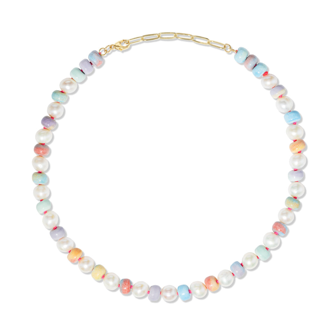Retro Ombré Pastel Rainbow + Freshwater Pearl Tie Dyed Gemstone Candy Necklace