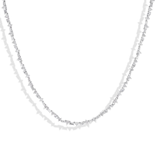 18K Mixed Shape Diamond Tennis Necklace