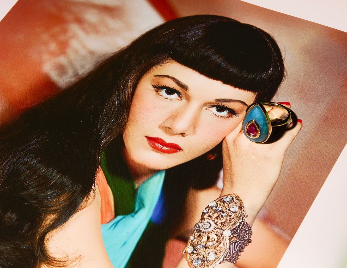 14K Gold Ruby + Trolleite Teardrop Cocktail Ring