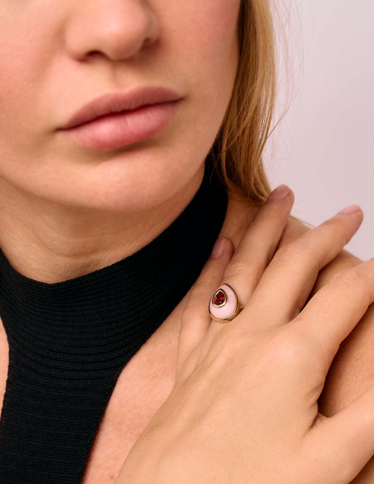 14K Red Spinel + Pink Opal Teardrop Cocktail Ring