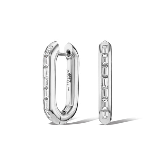 Platinum Diamond Baguette Reversible Knife Edge Drop Link Earrings
