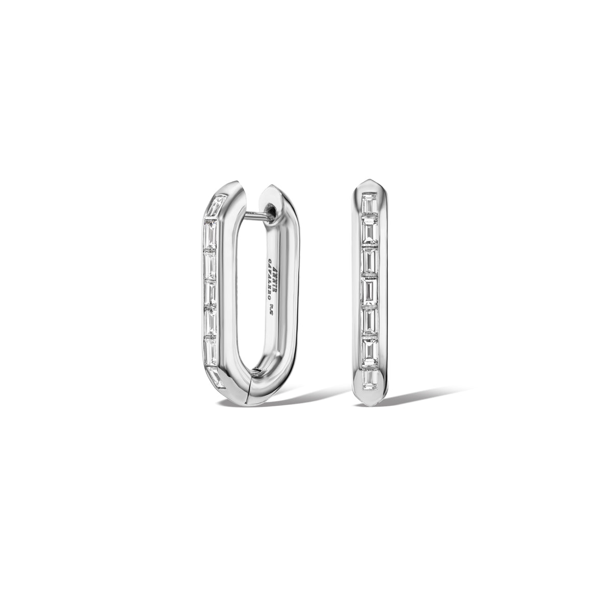 Platinum Diamond Baguette Reversible Knife Edge Drop Link Earrings