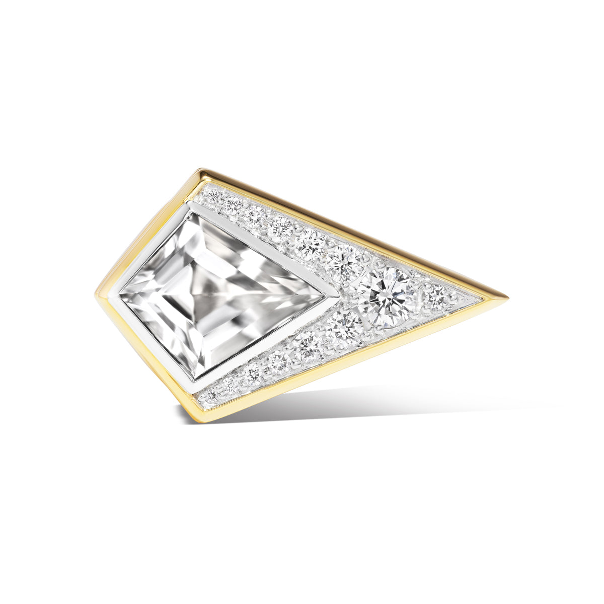 18K Gold Diamond + Arkansas Crystal Quartz Kite Cocktail Ring