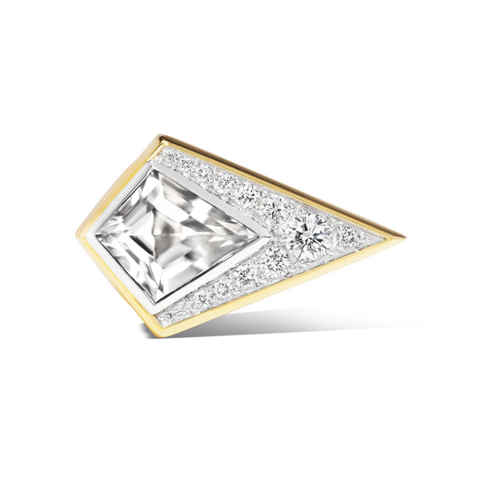 18K Gold Diamond + Arkansas Crystal Quartz Kite Cocktail Ring