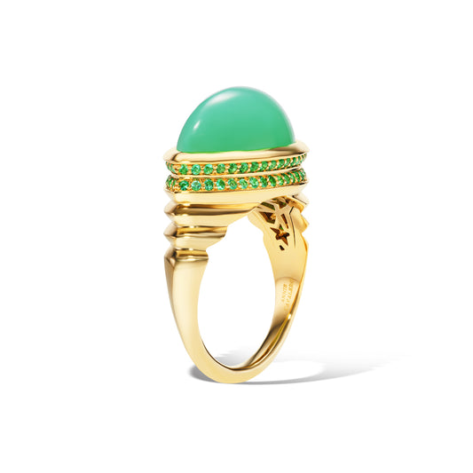 18K Gold Chrysoprase + Emerald Marquise Cocktail Ring