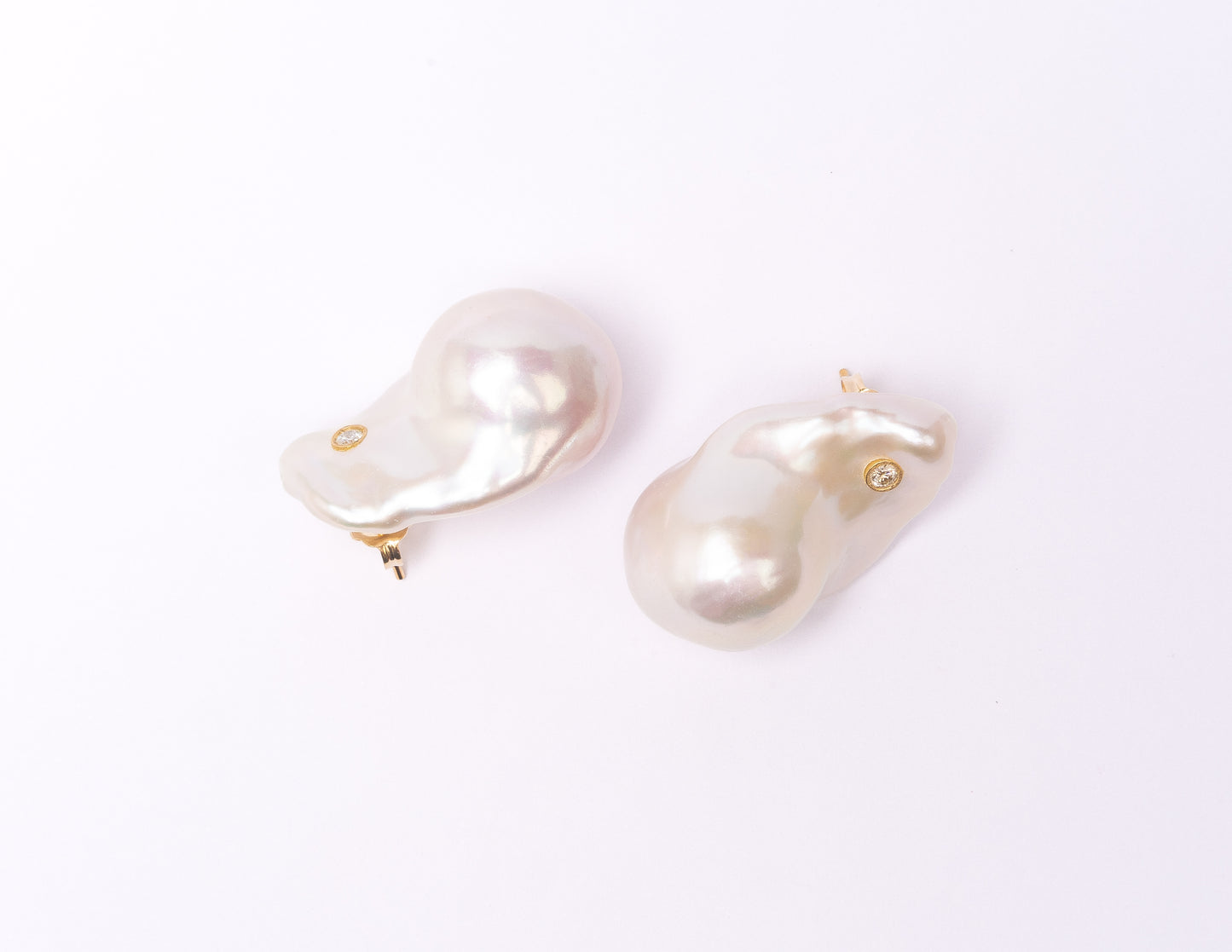 14K Gold Iridescent Baroque Pearl + Diamond Earrings