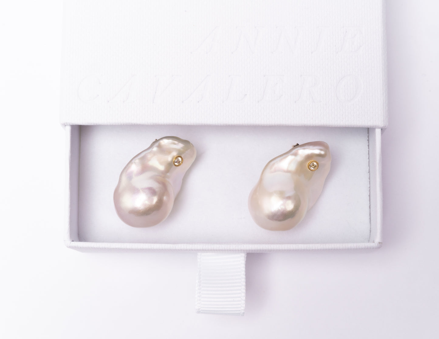 14K Gold Iridescent Baroque Pearl + Diamond Earrings