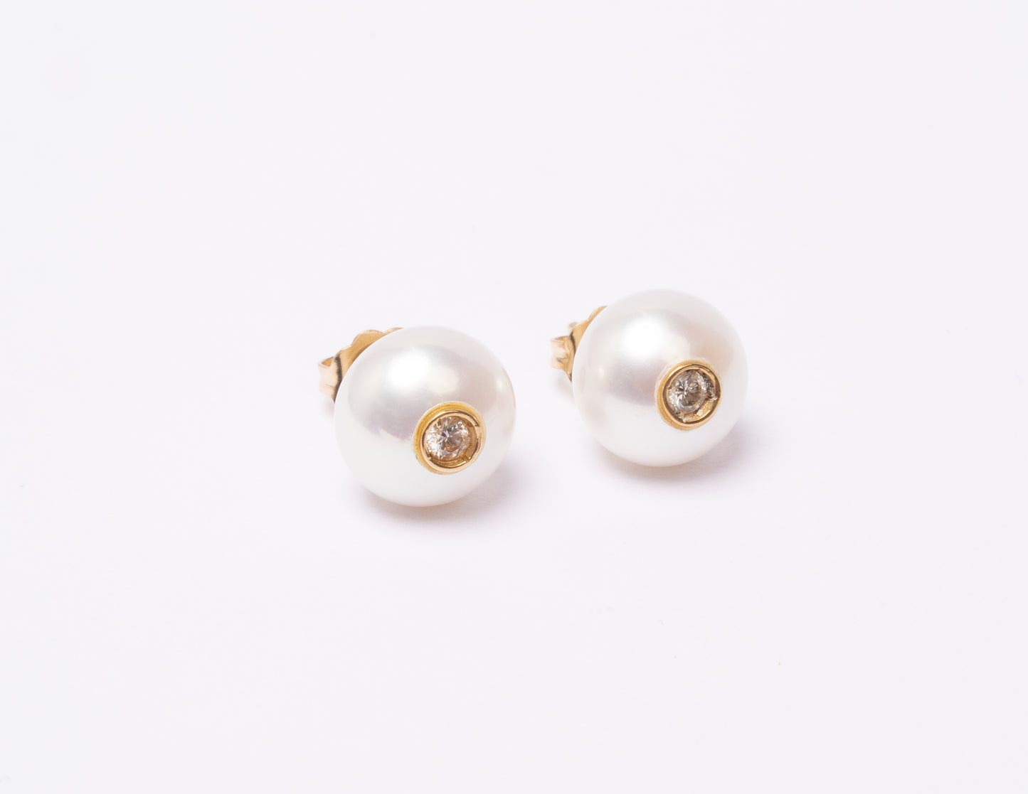14K Gold Freshwater Pearl + Diamond Stud Earrings