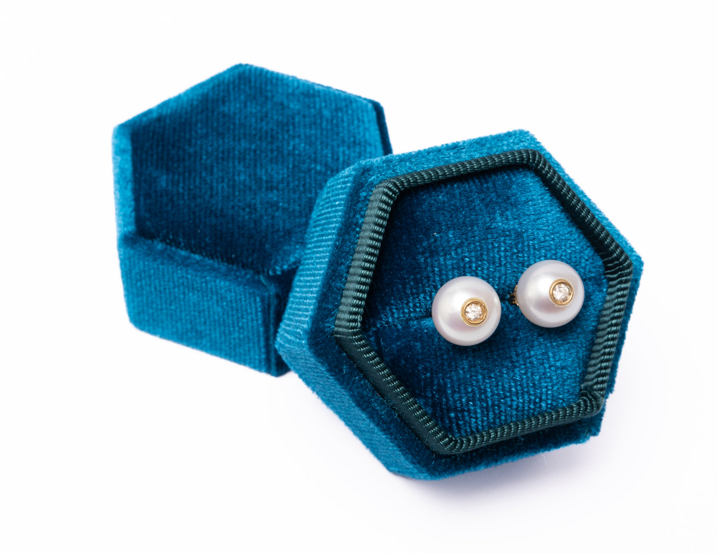 14K Gold Freshwater Pearl + Diamond Stud Earrings