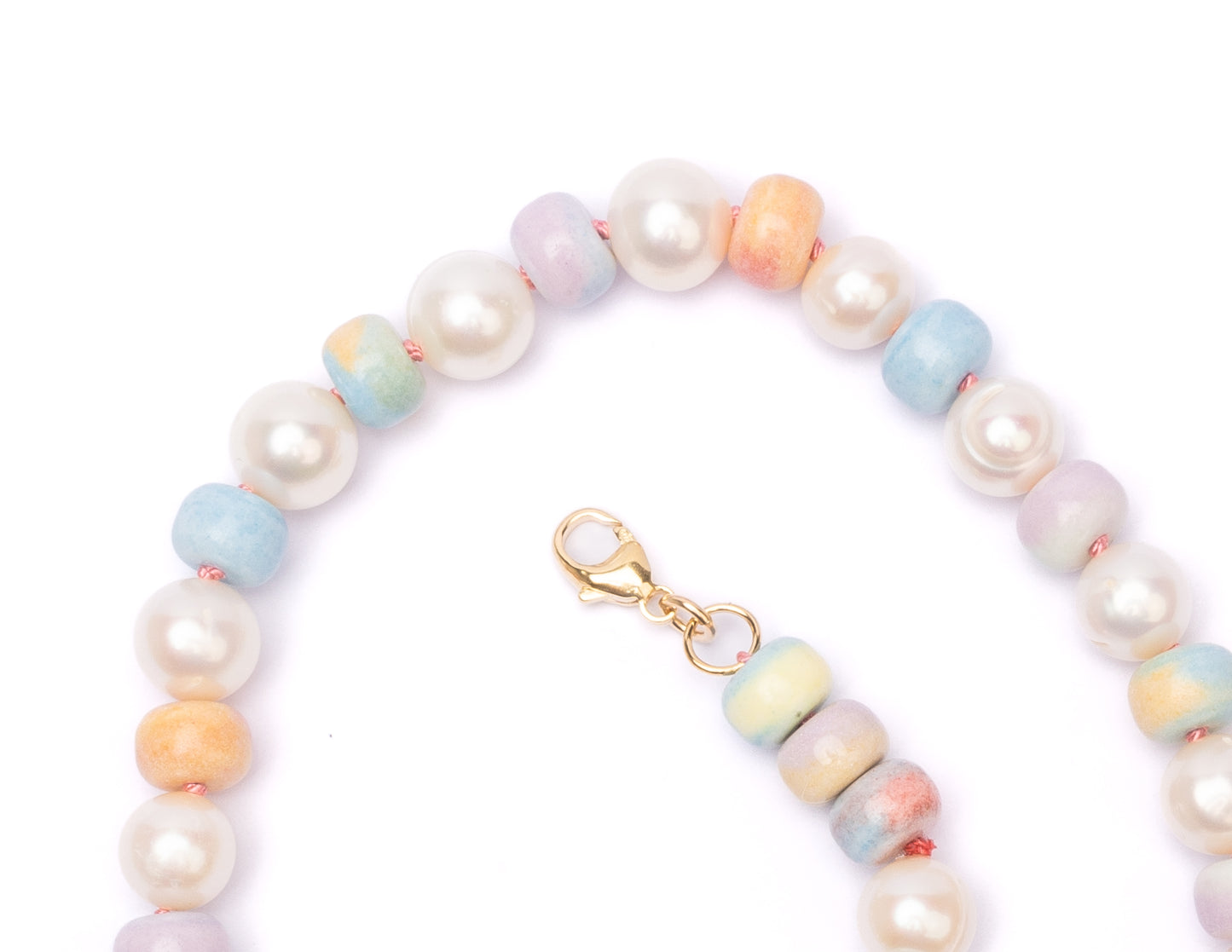 Retro Ombré Pastel Rainbow + Freshwater Pearl Tie Dyed Gemstone Candy Necklace