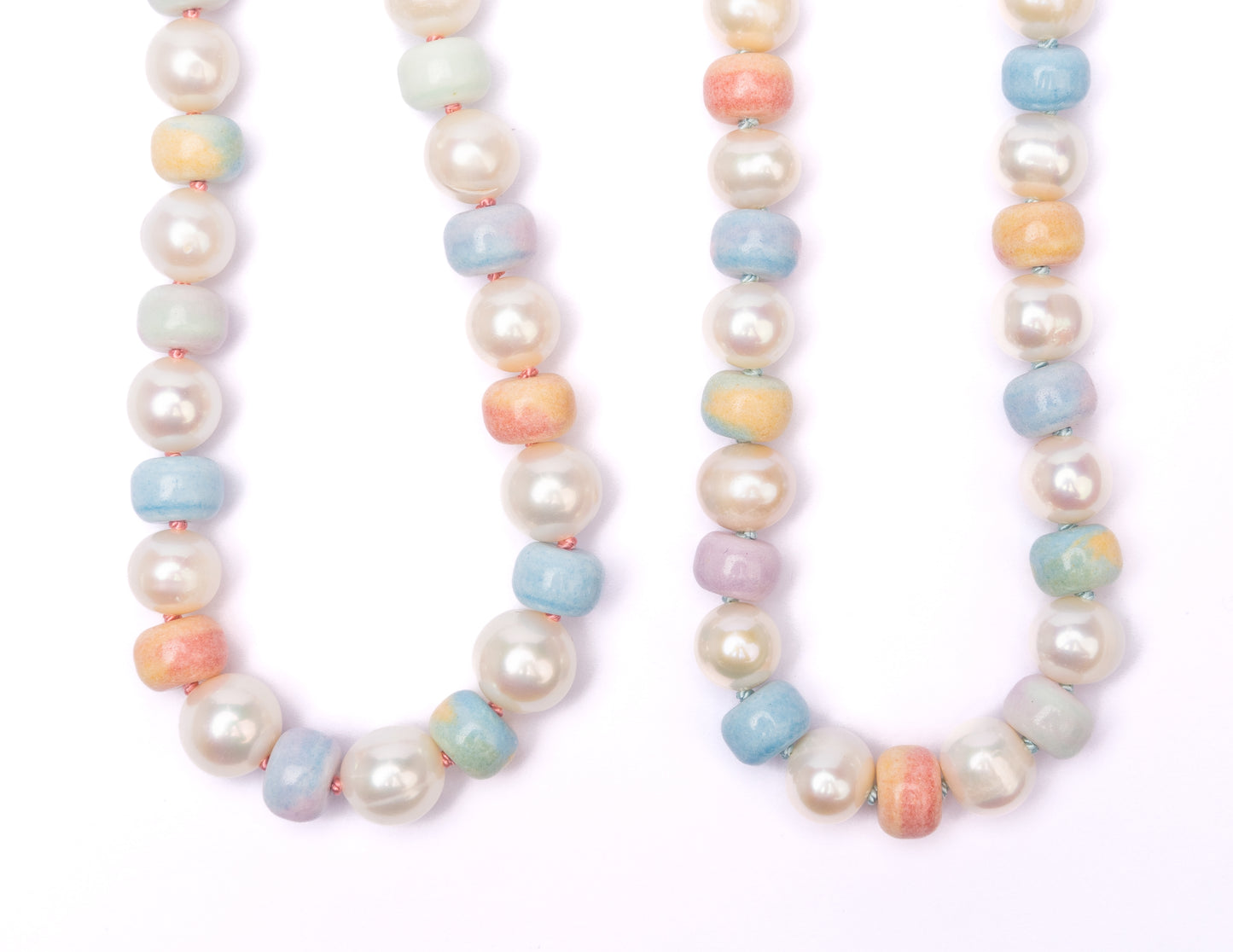 Retro Ombré Pastel Rainbow + Freshwater Pearl Tie Dyed Gemstone Candy Necklace