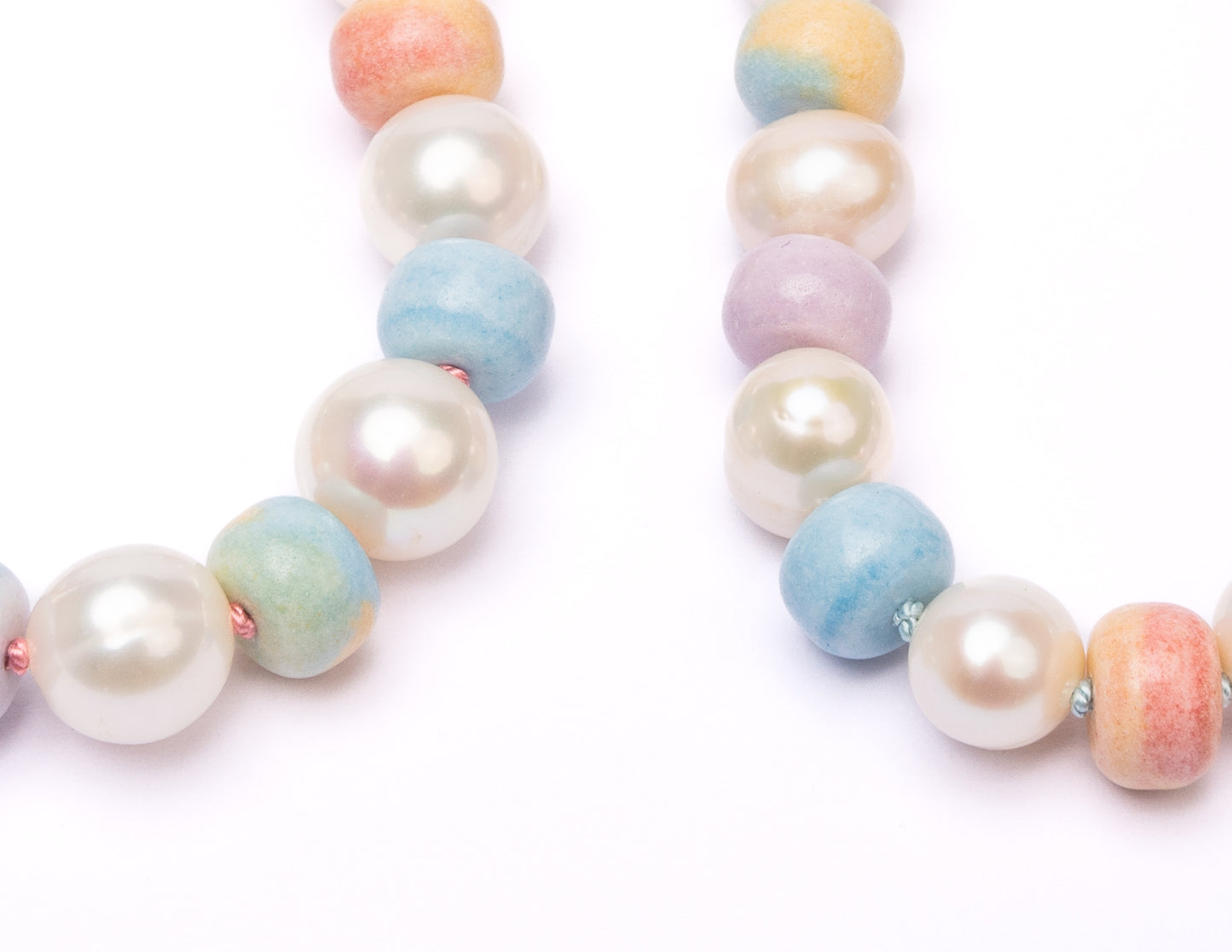 Retro Ombré Pastel Rainbow + Freshwater Pearl Tie Dyed Gemstone Candy Necklace