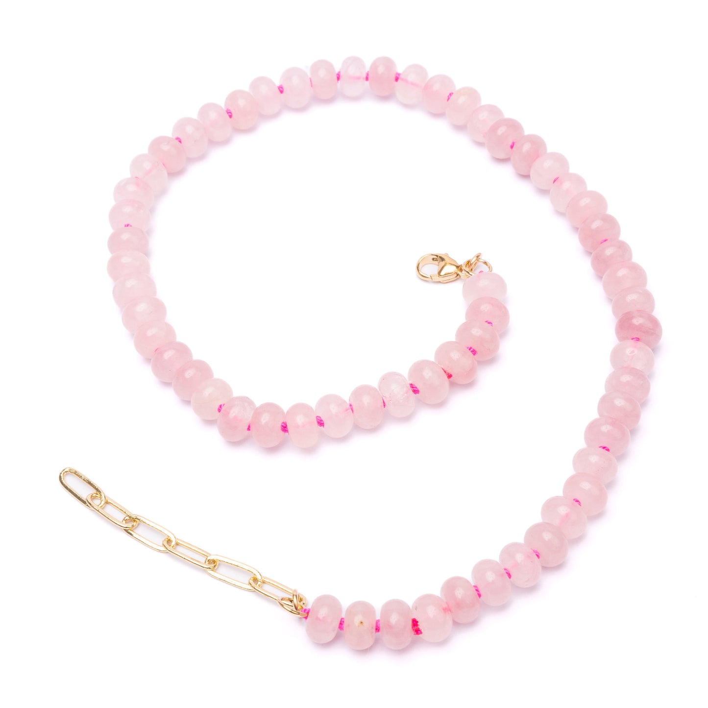 Rose Quartz + Hot Pink Hand-Knotted Silk Candy Necklace