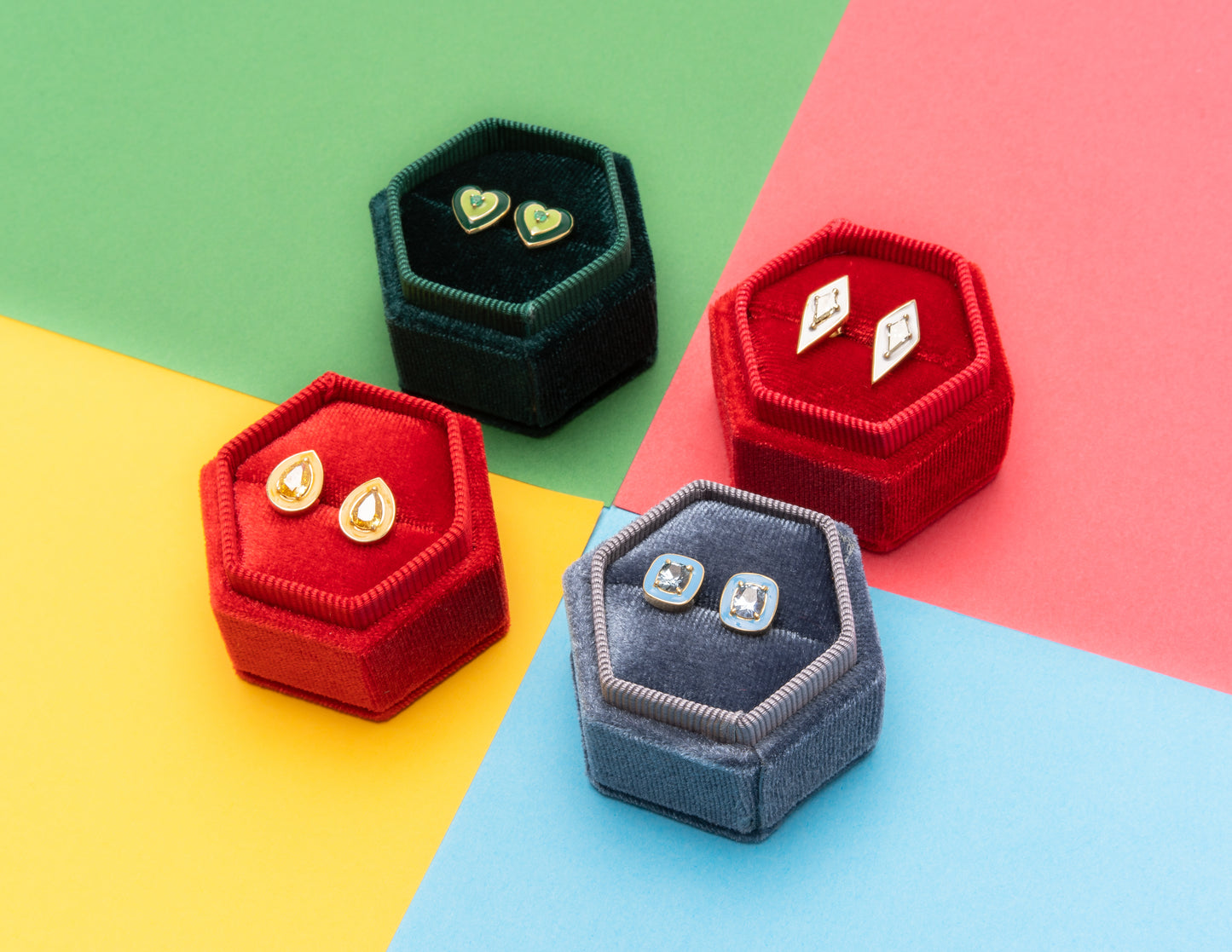 14K Gold Cushion Cut Montana Sapphires + Blue Enamel Valley Girl Stud Earrings