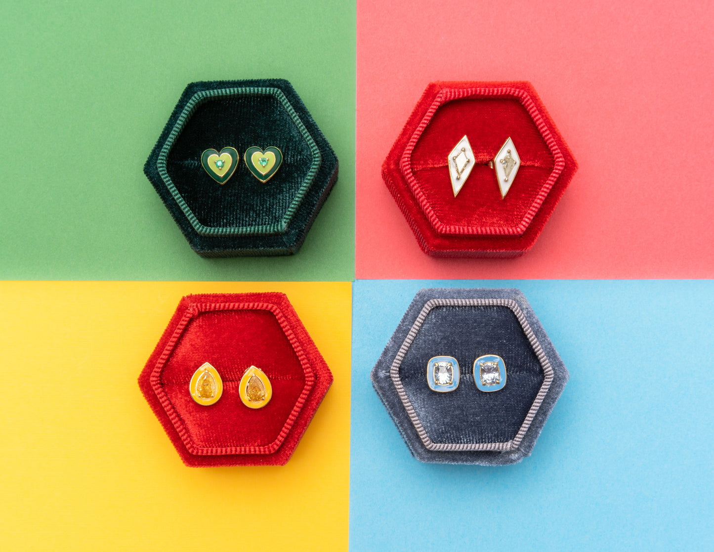 14K Gold Cushion Cut Montana Sapphires + Blue Enamel Valley Girl Stud Earrings