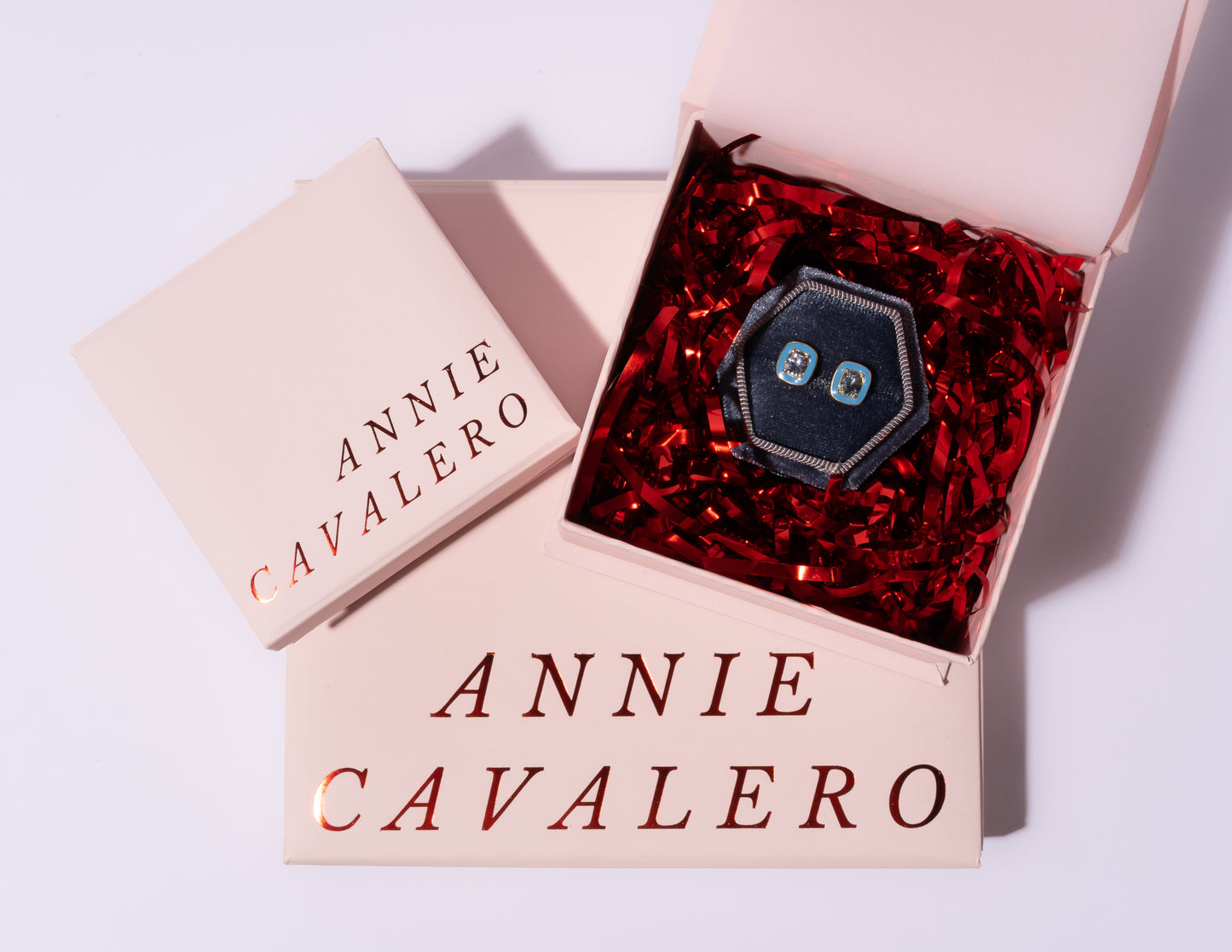 14K Gold Cushion Cut Montana Sapphires + Blue Enamel Valley Girl Stud Earrings