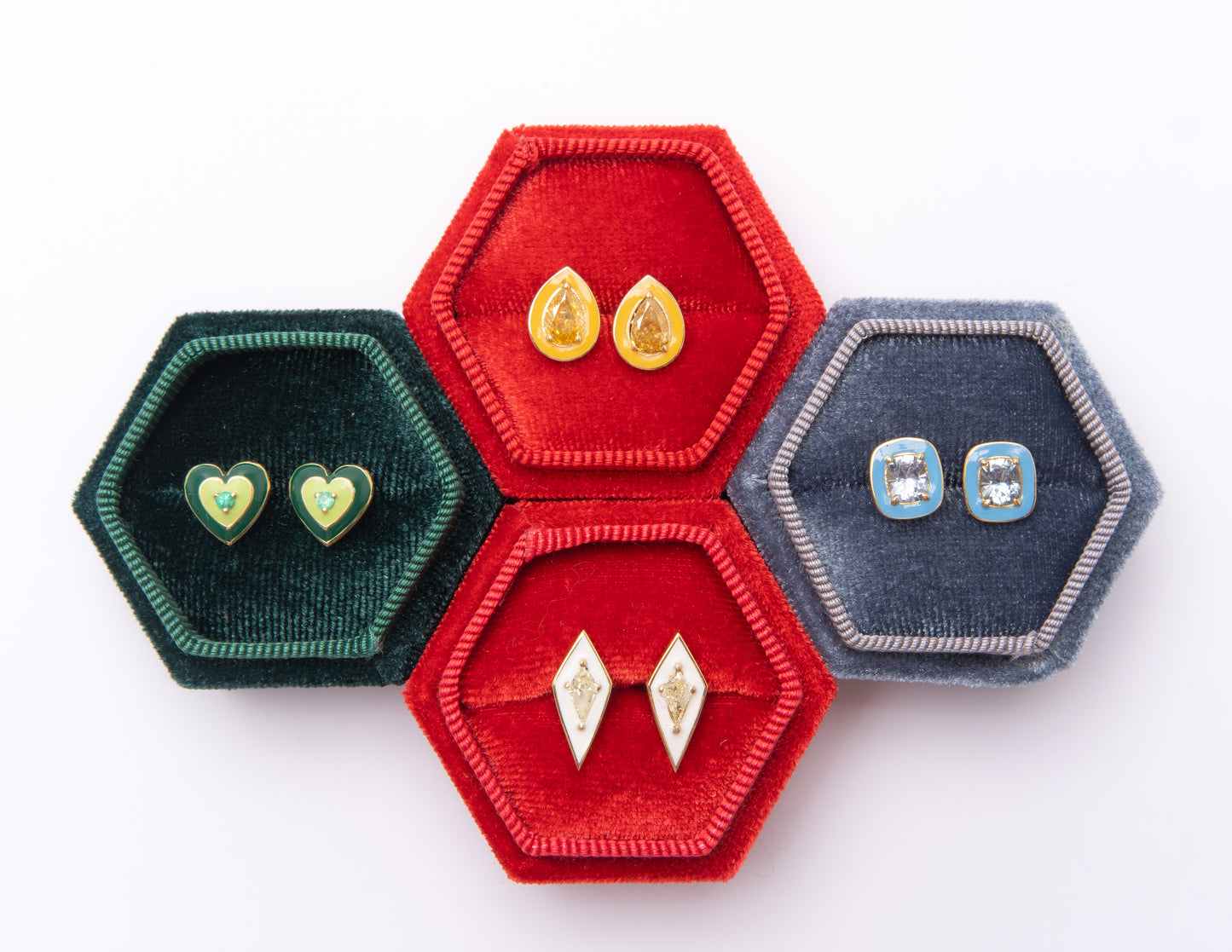 14K Gold Cushion Cut Montana Sapphires + Blue Enamel Valley Girl Stud Earrings