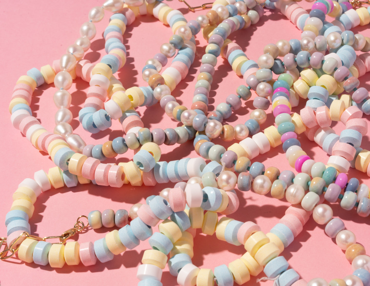 Retro Ombré Pastel Rainbow + Freshwater Pearl Tie Dyed Gemstone Candy Necklace