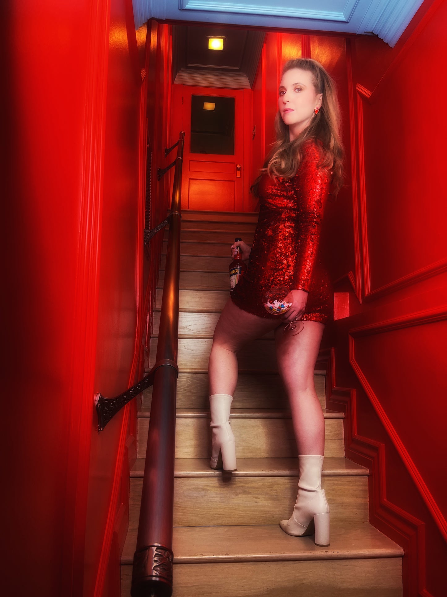 14K Gold Pink + Ombré Red Spinel Art Deco Enamel Fan Earrings