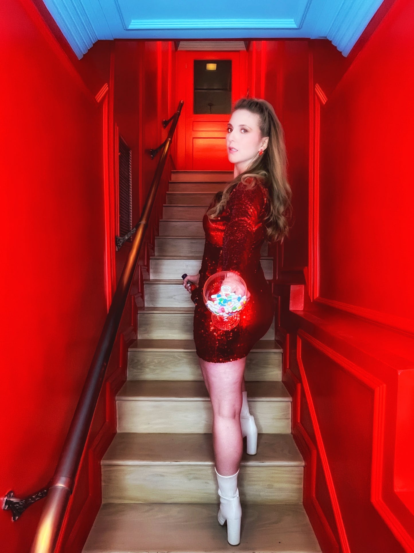 14K Gold Pink + Ombré Red Spinel Art Deco Enamel Fan Earrings