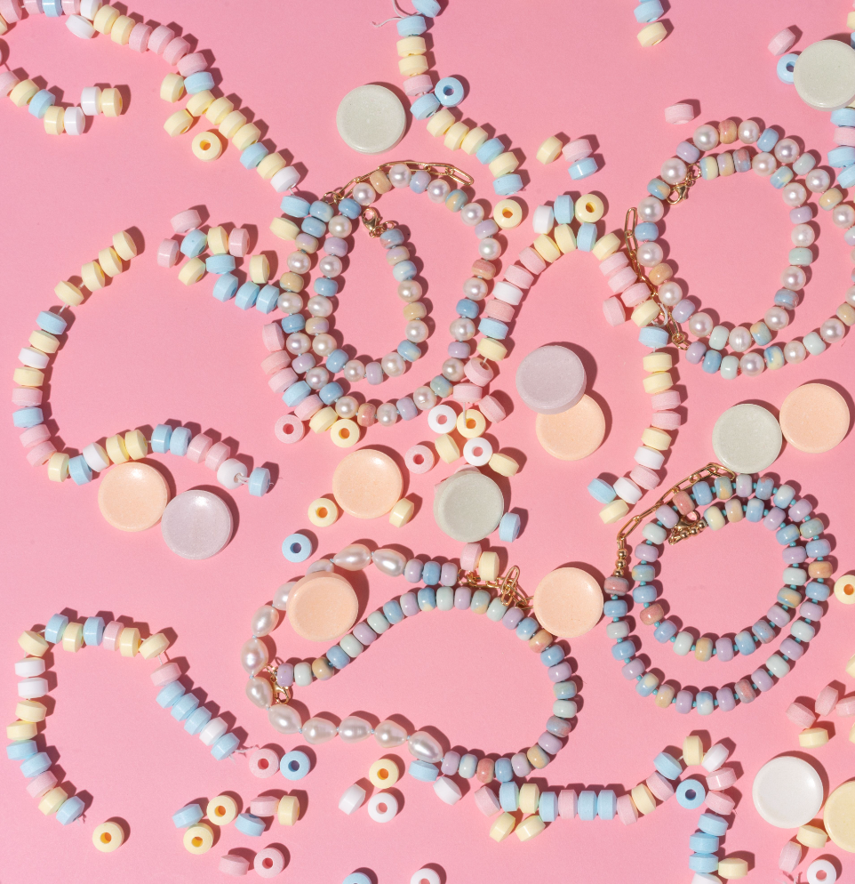 Retro Ombré Pastel Rainbow + Freshwater Pearl Tie Dyed Gemstone Candy Necklace