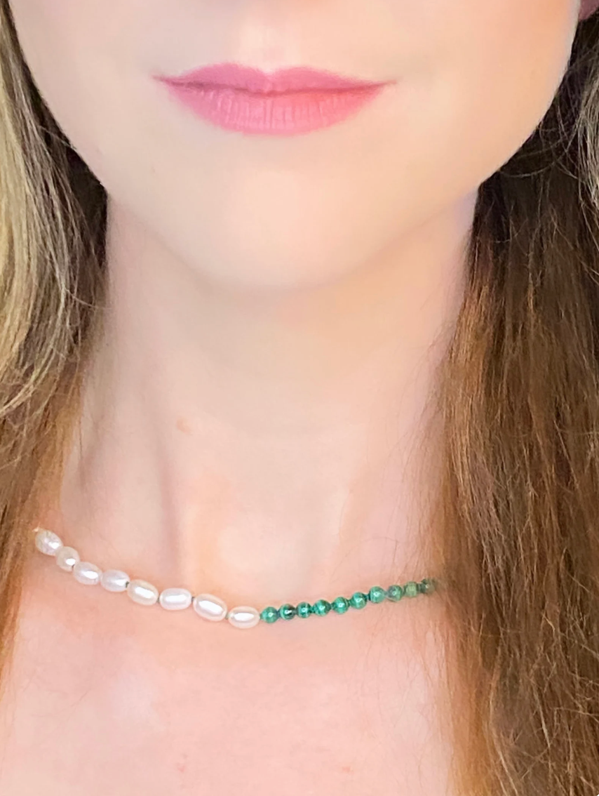 Malachite + Freshwater Pearl Moi et Toi Necklace