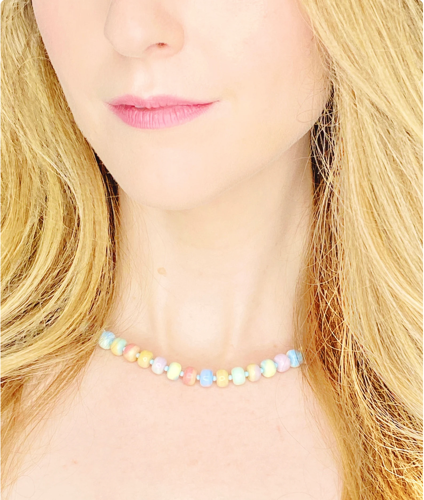 Retro Ombré Pastel Rainbow Tie Dyed Gemstone Candy Necklace