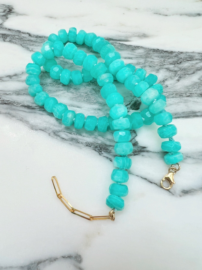 14K Gold Amazonite Candy Necklace