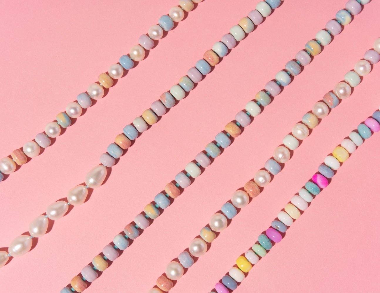 Retro Ombré Pastel Rainbow + Freshwater Pearl Tie Dyed Gemstone Candy Necklace
