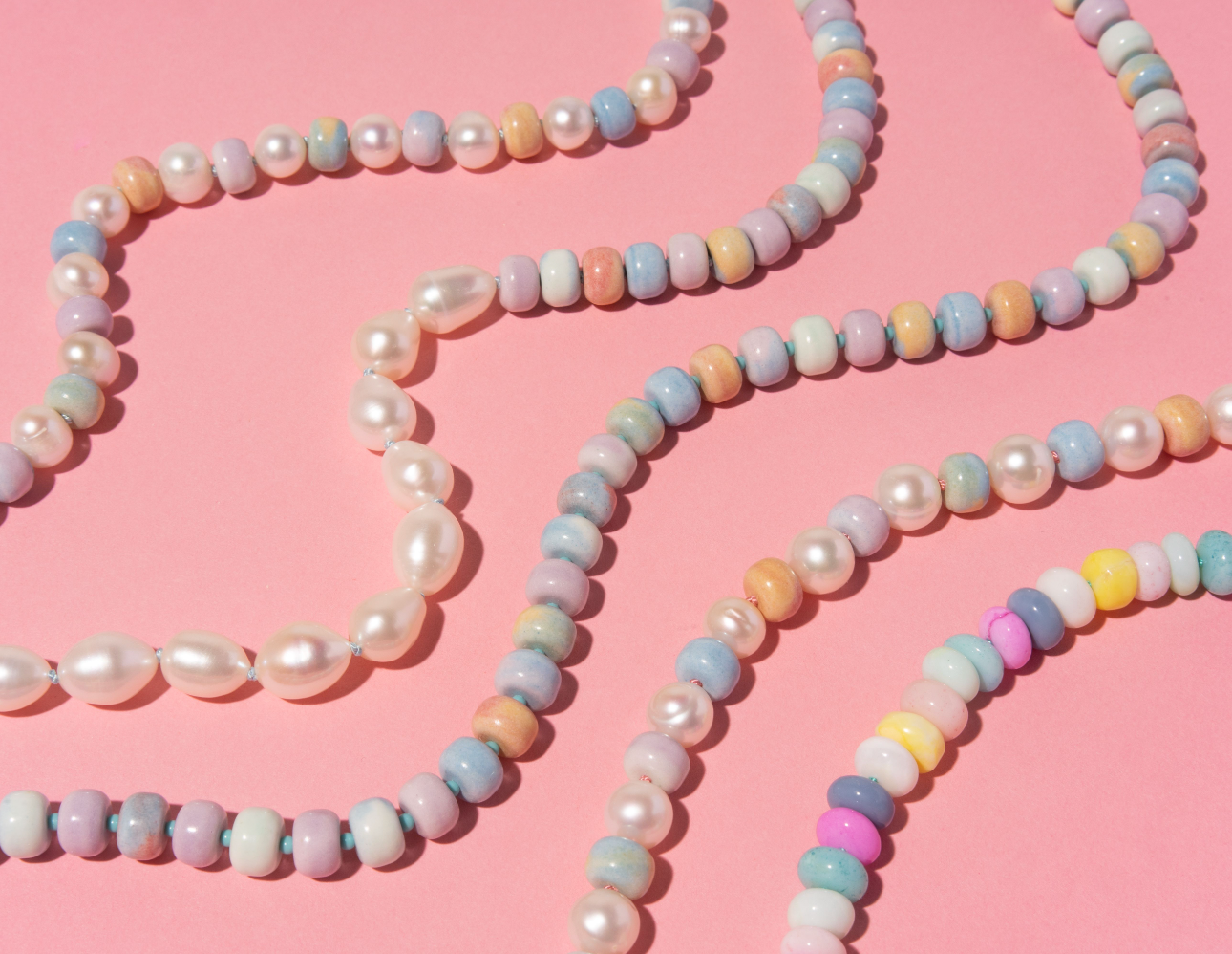 Retro Ombré Pastel Rainbow + Freshwater Pearl Tie Dyed Gemstone Candy Necklace