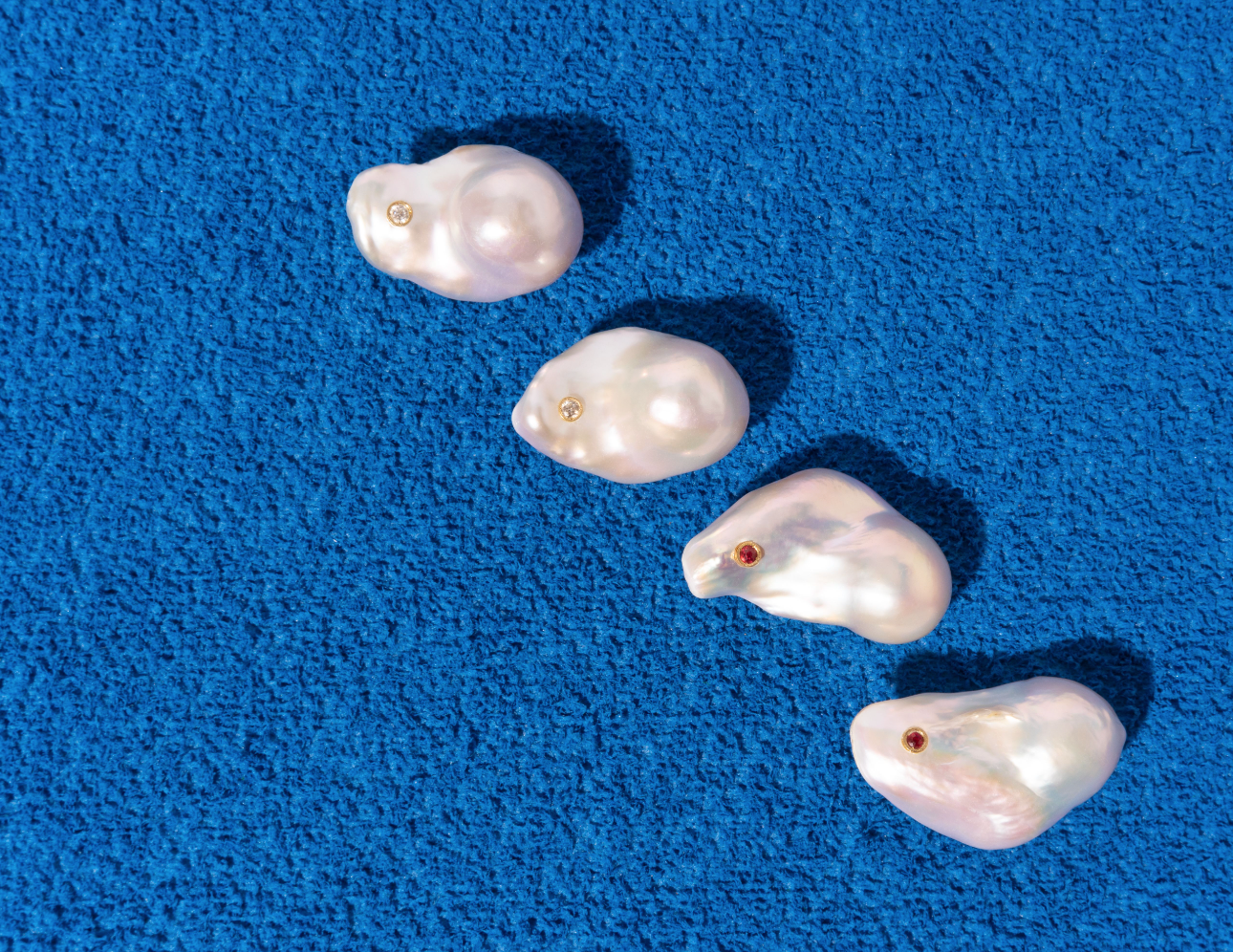 14K Gold Iridescent Baroque Pearl + Diamond Earrings