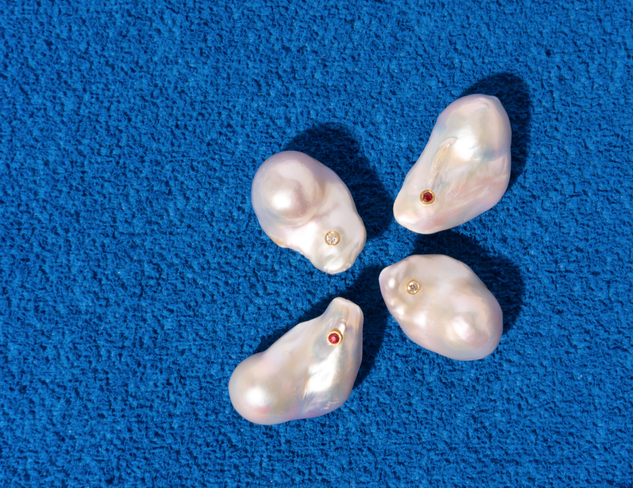 14K Gold Iridescent Baroque Pearl + Diamond Earrings