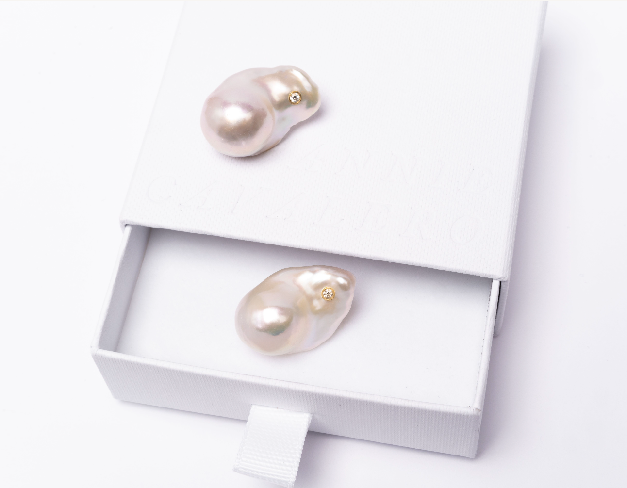 14K Gold Iridescent Baroque Pearl + Diamond Earrings