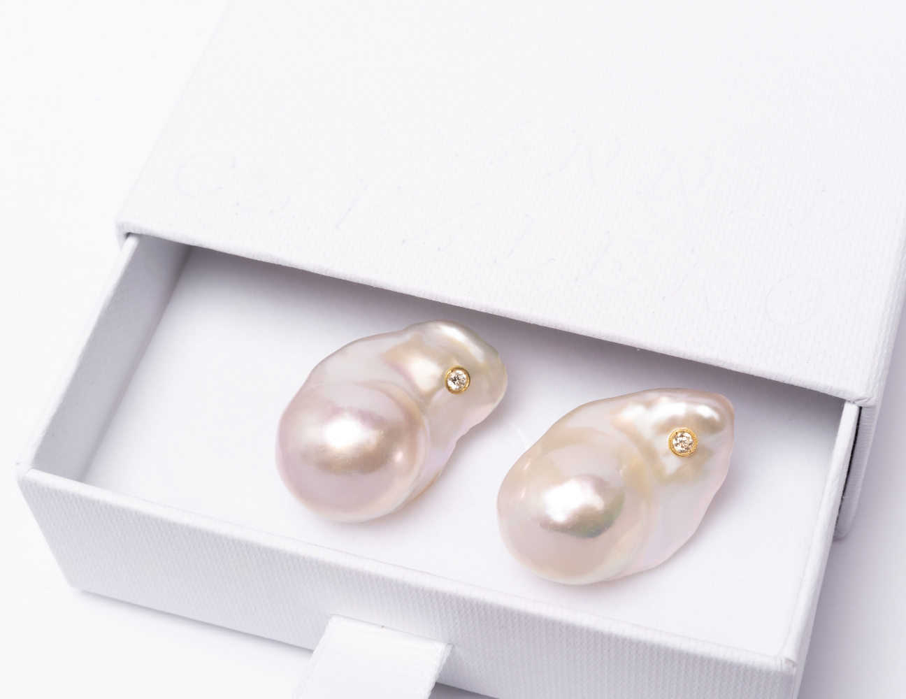 14K Gold Iridescent Baroque Pearl + Diamond Earrings