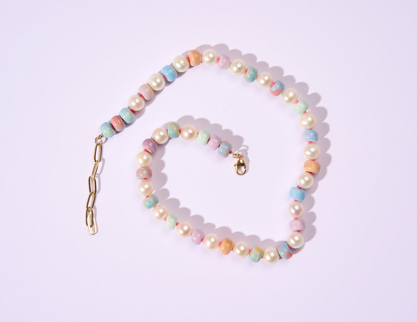 Retro Ombré Pastel Rainbow + Freshwater Pearl Tie Dyed Gemstone Candy Necklace