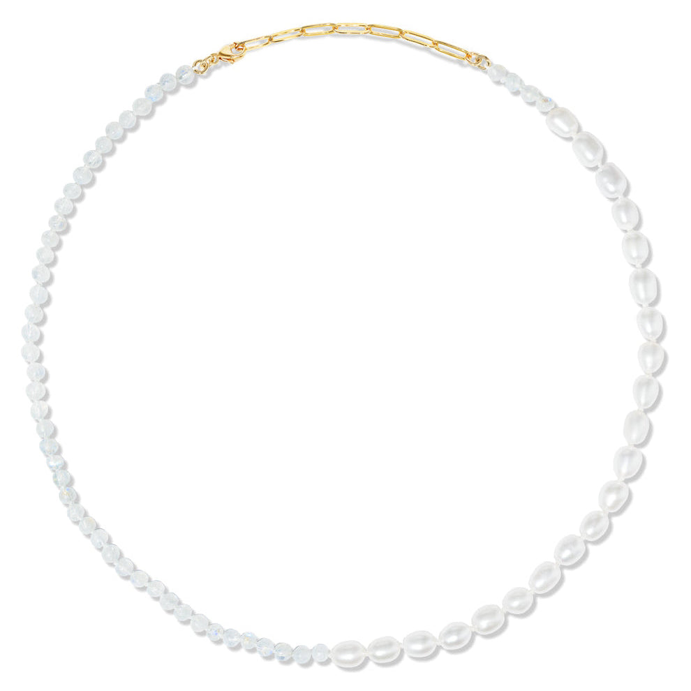 Moonstone + Freshwater Pearl Moi et Toi Necklace
