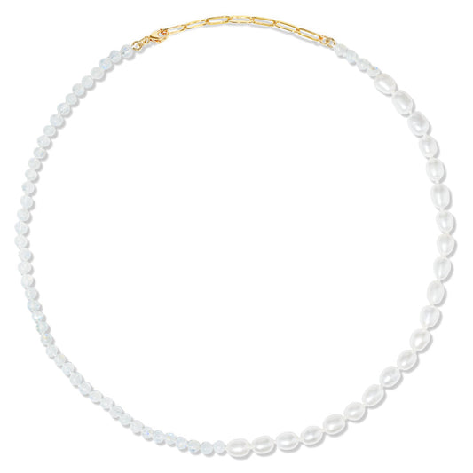 Moonstone + Freshwater Pearl Moi et Toi Necklace