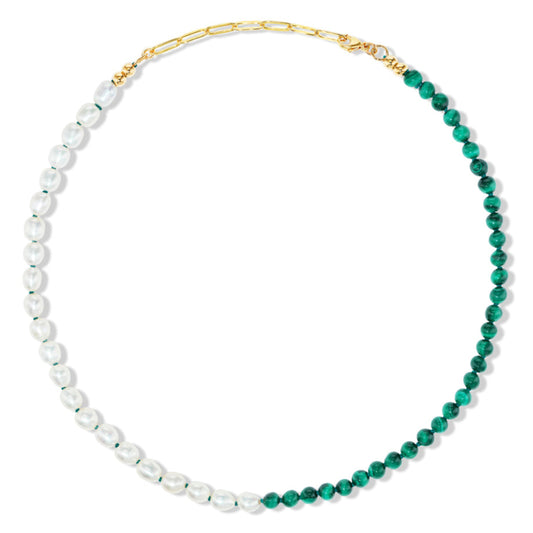 Malachite + Freshwater Pearl Moi et Toi Necklace