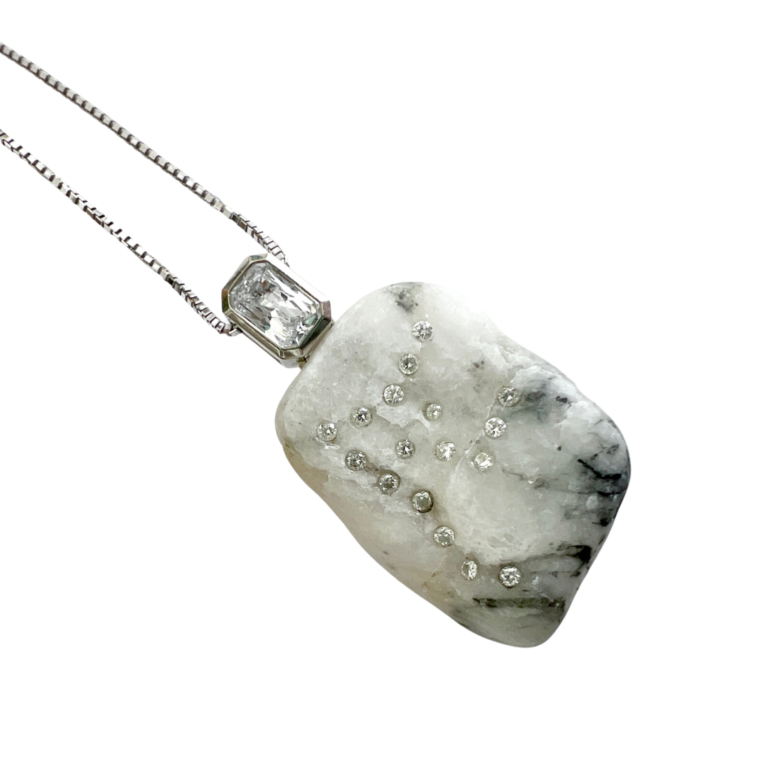 14K White Gold + Diamond + White Sapphire Tahoe GEM // STONE Necklace