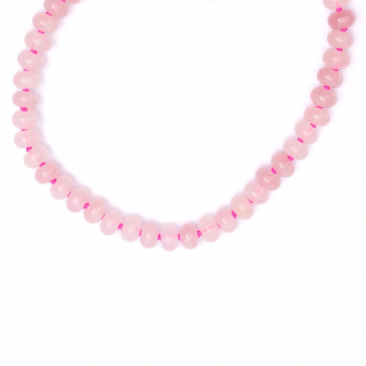 Rose Quartz + Hot Pink Hand-Knotted Silk Candy Necklace