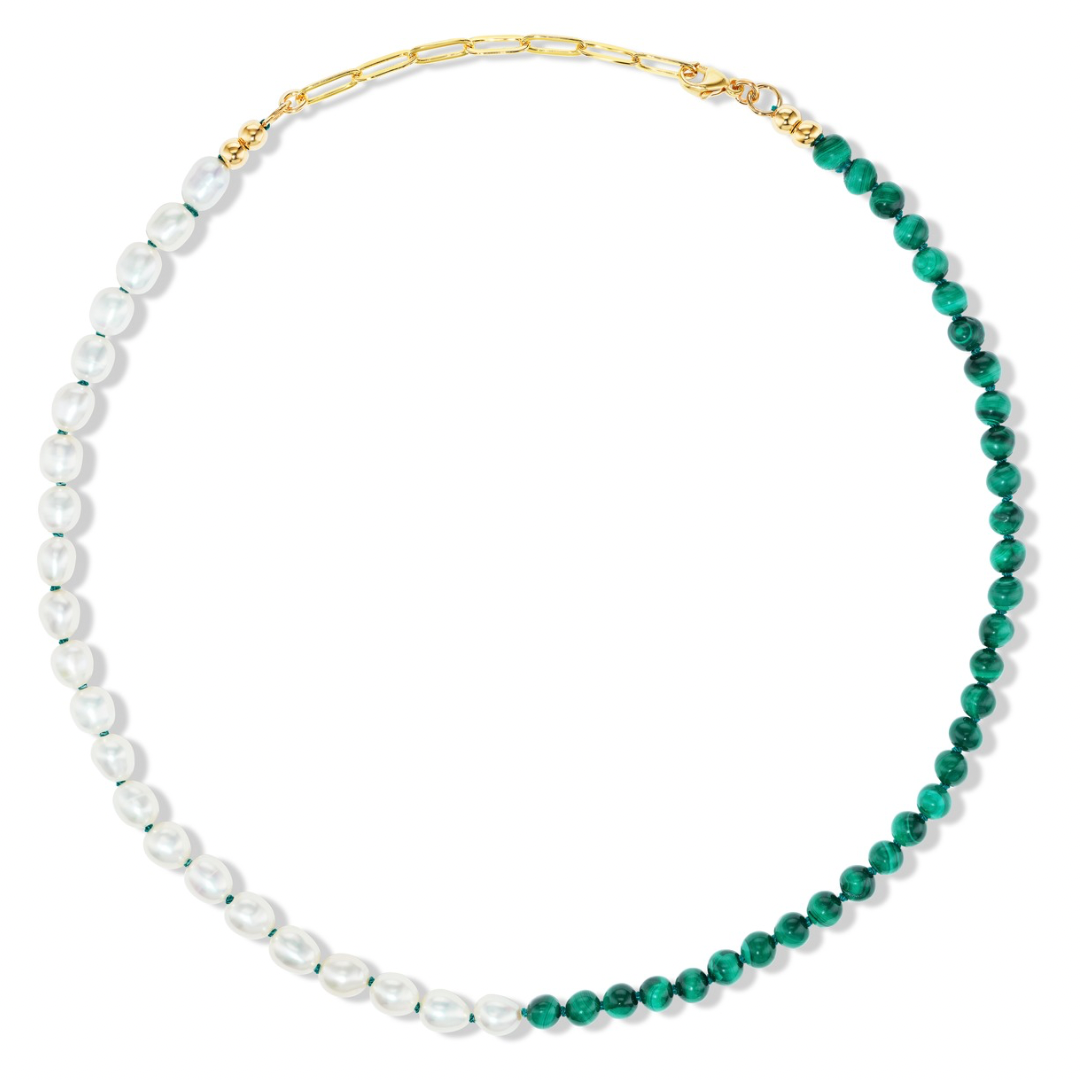 Malachite + Freshwater Pearl Moi et Toi Necklace