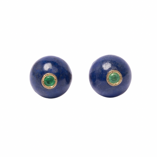 14K Gold Lapis Lazuli + Emerald Gumdrop Stud Earrings