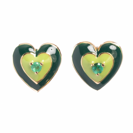 14K Gold Emerald + Mint // Green Enamel Sweetheart Stud Earrings