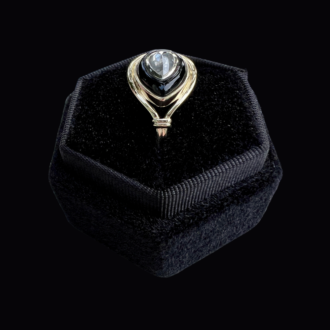14K Gold Salt & Pepper Diamond + Black Onyx East-West Knot Ring