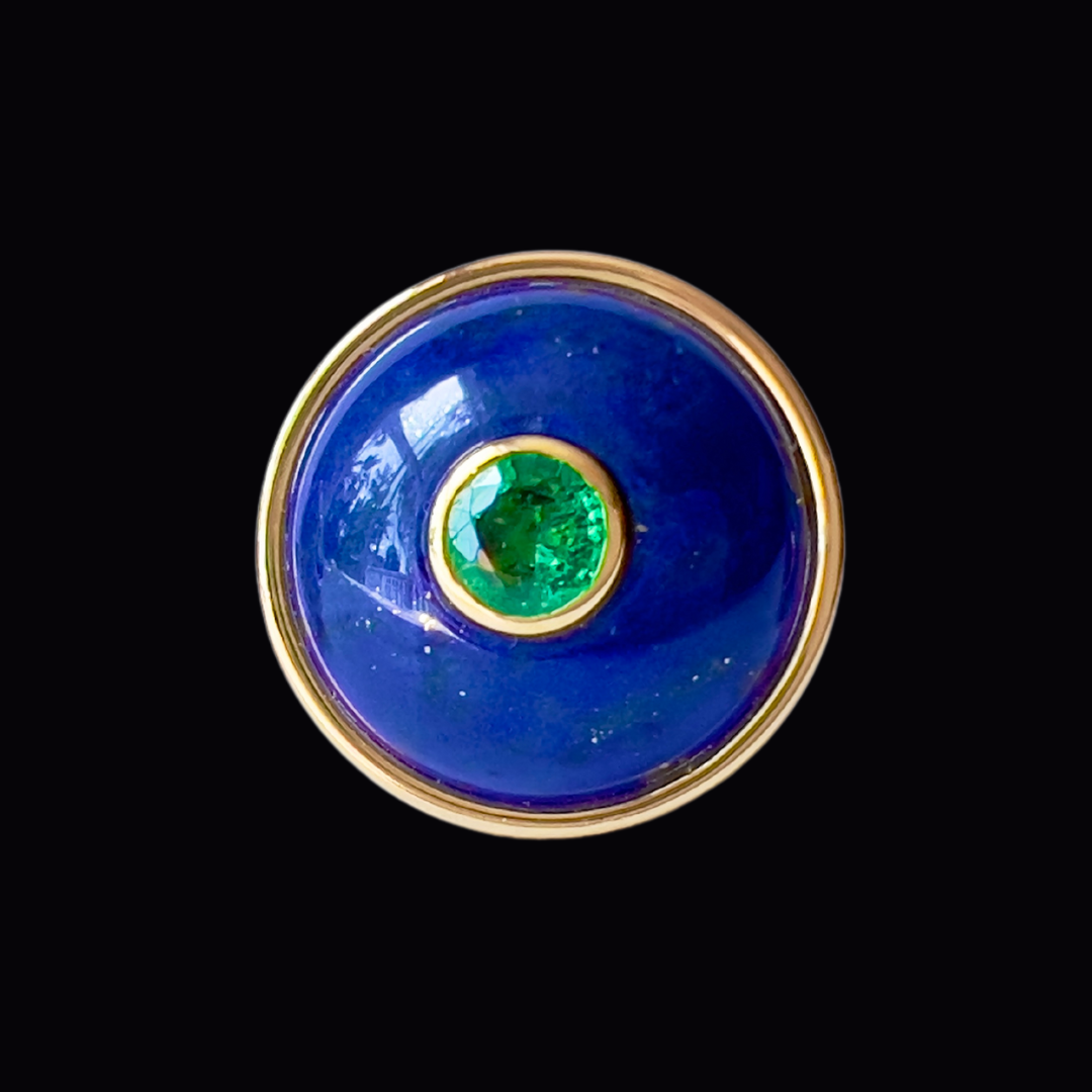 14K Gold Emerald + Lapis Lazuli Cocktail Ring