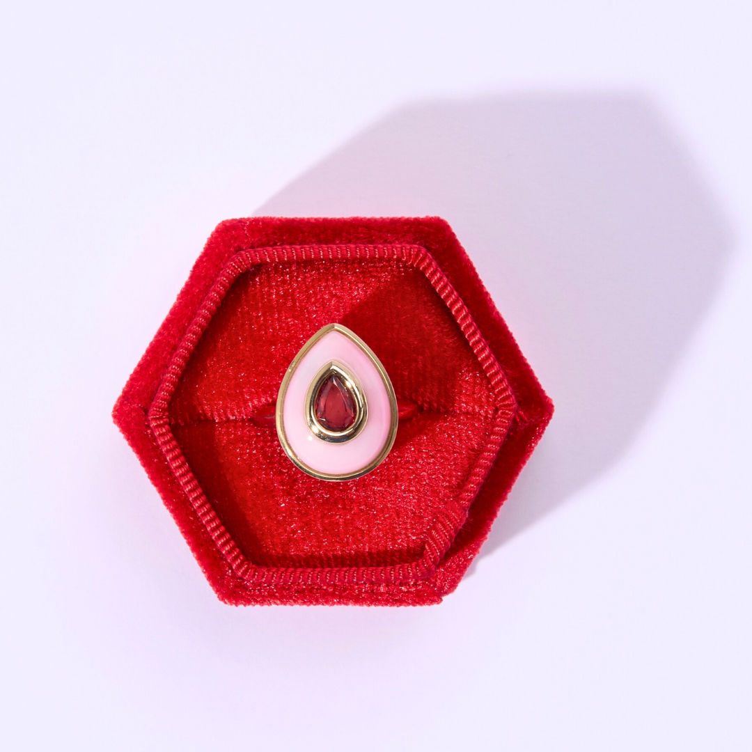 14K Red Spinel + Pink Opal Teardrop Cocktail Ring