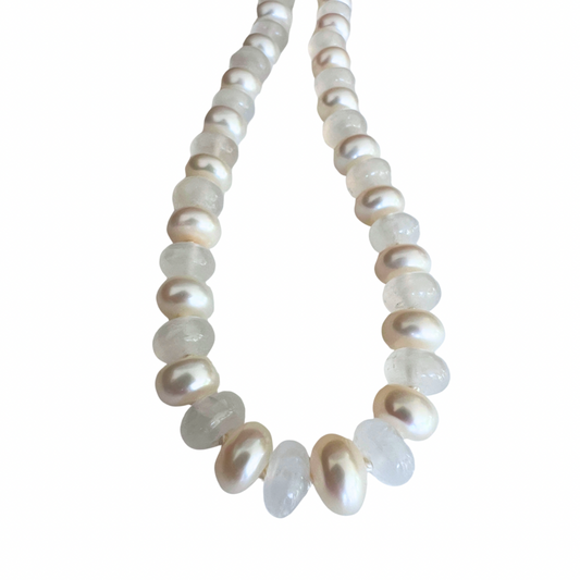 Selenite + Freshwater Pearl Candy Necklace