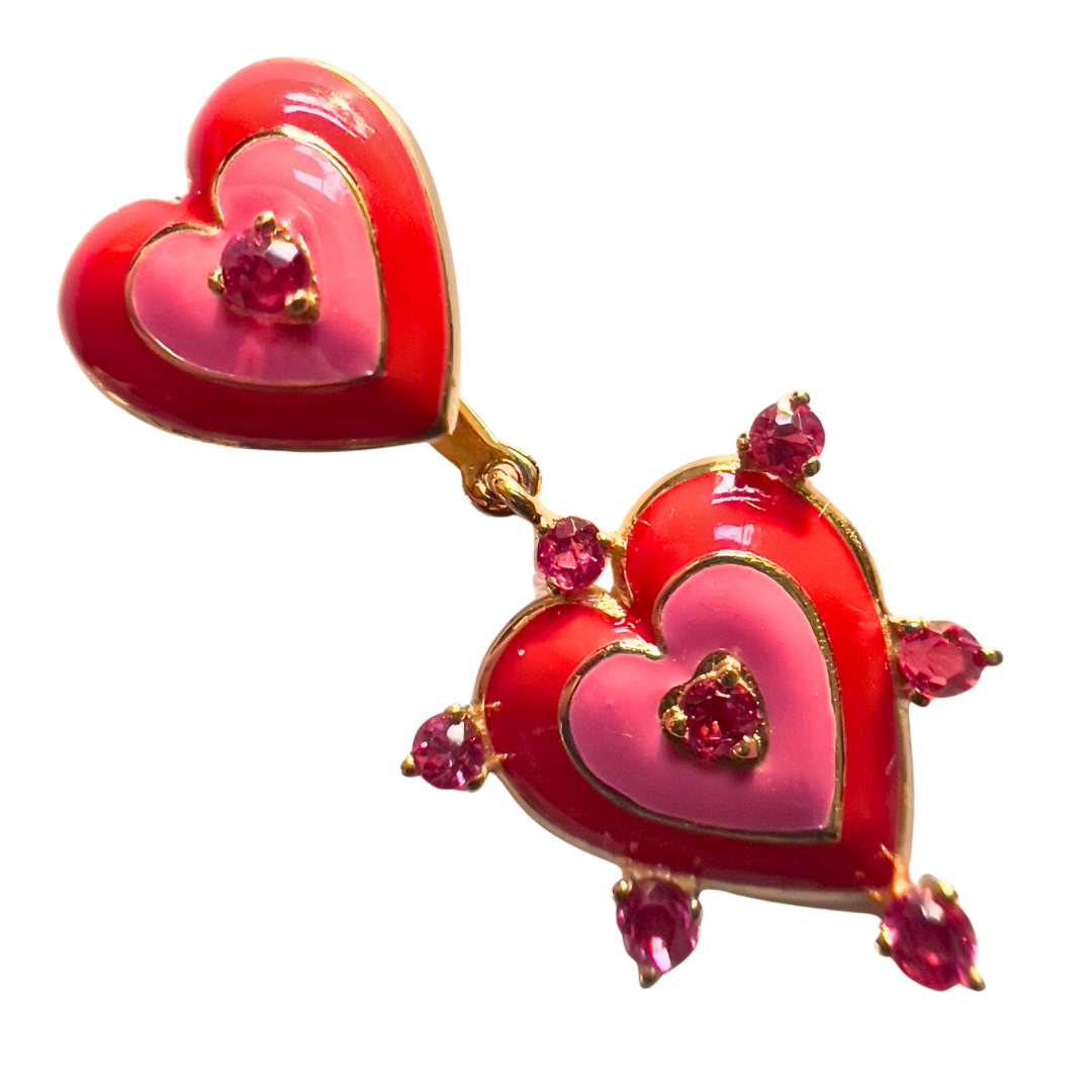 14K Gold *Detachable* Drop Heart Red Spinel Sweetheart Stud Earrings