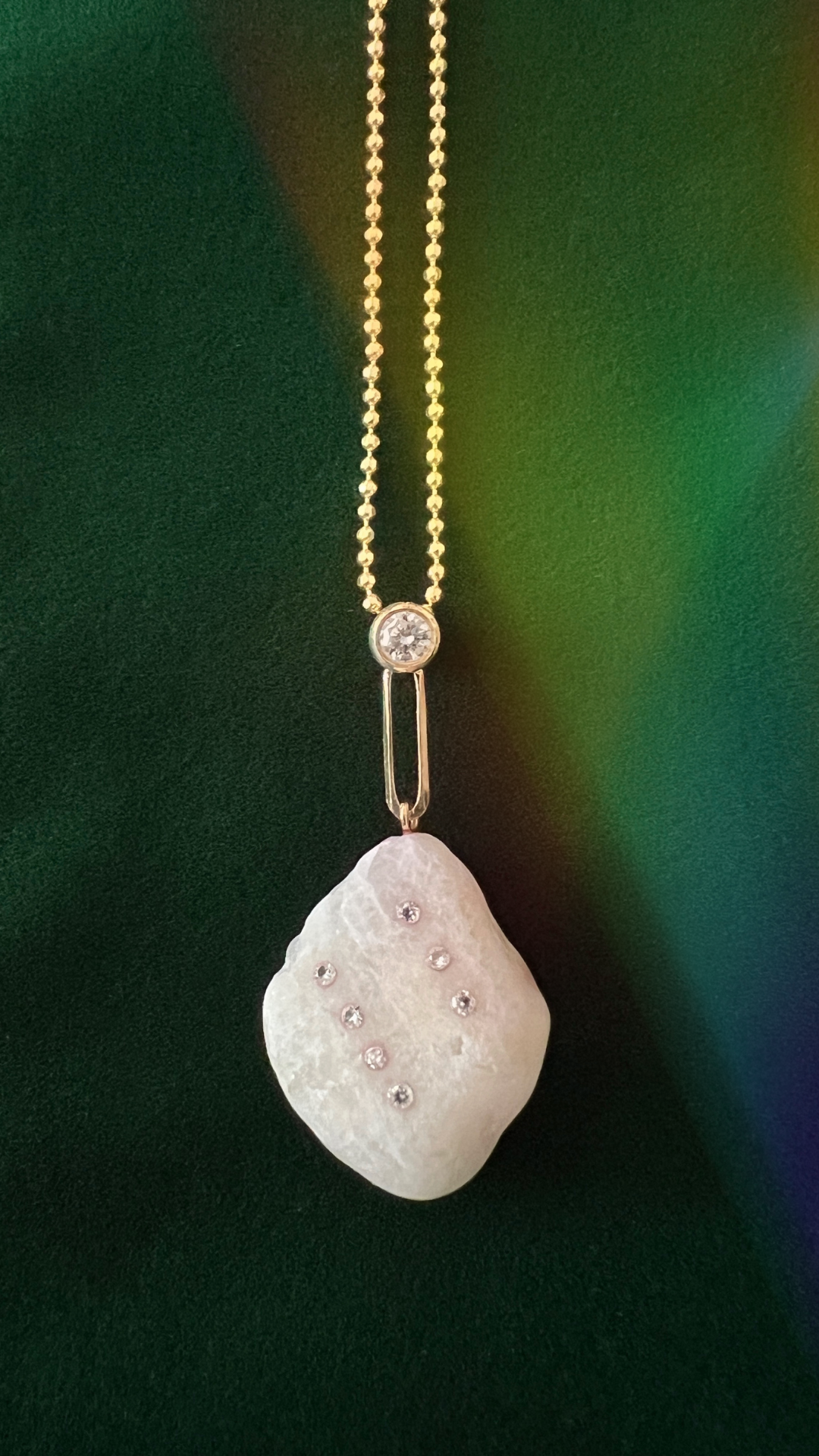 14K Gold + White Sapphire + Diamond Lake Tahoe Necklace